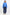 Person wearing a blue sweater and dark jeans on a white background