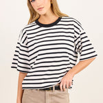 Cohesion Black White Stripe Oversized Contrast Binding Boxy SS Tee