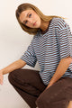Cohesion Ice Blue Chocolate Stripe Oversized Contrast Binding Boxy SS Tee