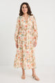 Comet Peach Bloom Short Puff Sleeve Button Front Midi Dress