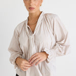 Compassion Ecru Stripe Poplin Tie Front Blouse