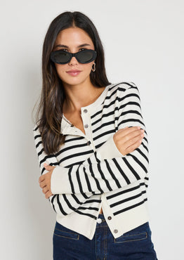 Stripe white and black Knit Cardigan 