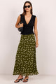 Jubilant Olive Polka Dot Georgette Pull On Bias Maxi Skirt