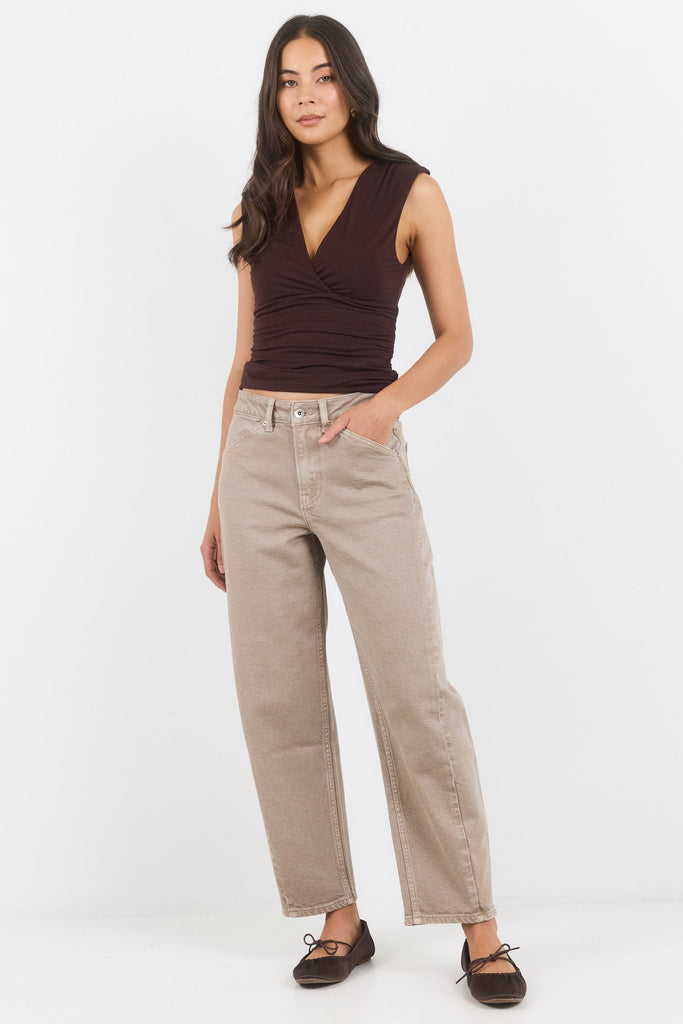 Idolise Taupe Stretch Soft Barrel Jean | Flo & Frankie