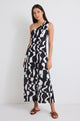 Conscious Black Wave Print One Shoulder Maxi Dress