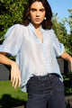Continuance Pale Blue High Neck Buttoned SS Top