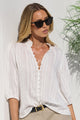 Continuance Ivory Self Stripe Button Through Mid Sleeve Top