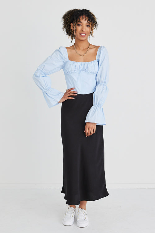 Courtly Pale Blue Poplin Shaped Corset Top WW Top Georgia Mae   