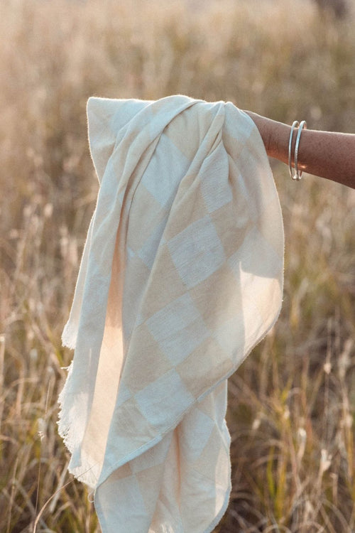 beige check towel