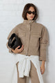 Crafted Taupe Funnel Neck Denim Jacket