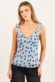 Crave Ice Blue Polka Dot Georgette Ruffle Neck Cami Top