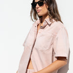 Crucial Pale Pink Denim Short Sleeve Shacket