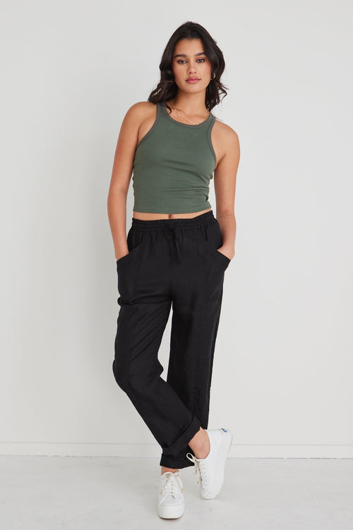 Cruise Black Linen Tapered Jogger WW Pants Among the Brave   