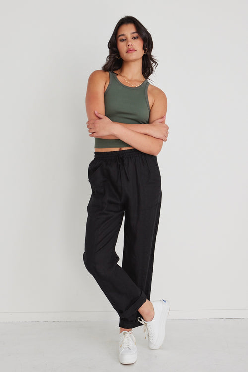 Cruise Black Linen Tapered Jogger WW Pants Among the Brave   