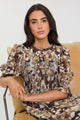 Curation Brown Beige Floral Georgette Puff Sleeve Tiered Maxi Dress