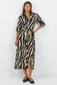 Cyprus Black and Cream Safari LS Shirt Midi Dress