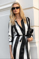 Cyprus Black White Stripe Satin LS Shirt Midi Dress