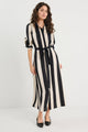 Cyprus Black Sand Stripe Satin LS Shirt Midi Dress
