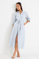 Cyprus Blue Stripe LS Shirt Midi Dress