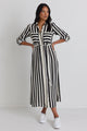 Cyprus Black and White Stripe LS Shirt Midi Dress