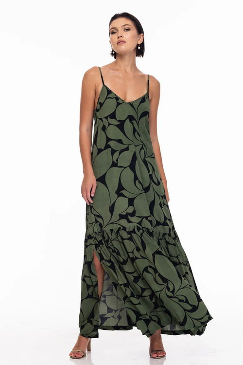 Khaki pattern maxi dress