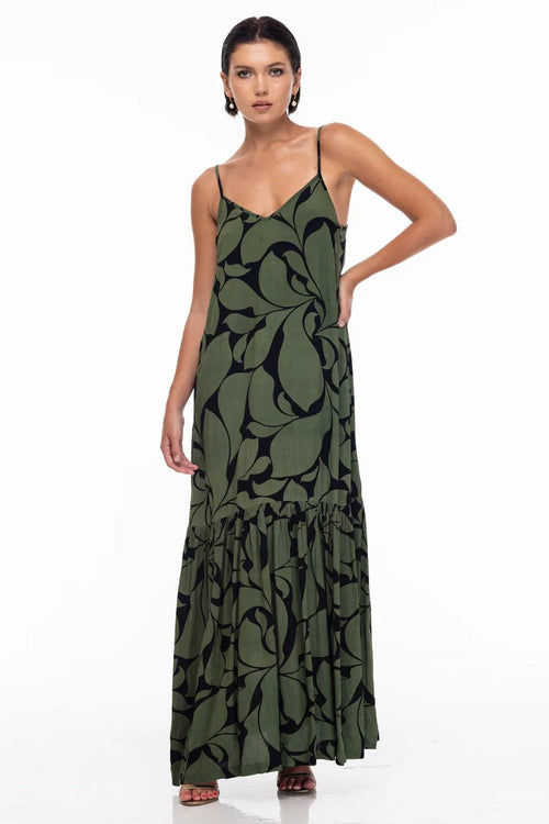 Khaki pattern maxi dress