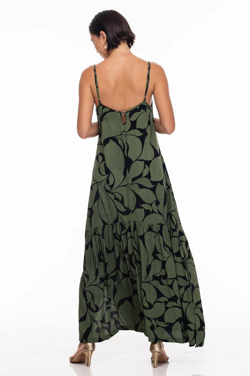 Khaki pattern maxi dress