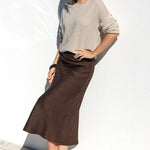 Bliss Dark Chocolate Linen Bias Midi Skirt