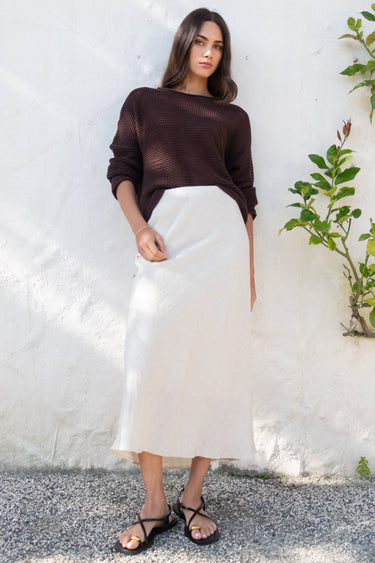 Bliss Natural Linen Bias Midi Skirt
