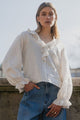Decorate Ivory Black Stripe Frill Front Mid Sleeve Top