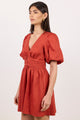 Defining Cinnamon Linen Stretch Back Mini Dress