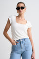 Definitive Ivory Cap Sleeve Square Neck Stretch Top