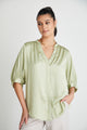 Deity Sage Satin Button Through Puff Sleeve Ss Blouse