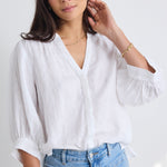 Deity White Linen Puff Sleeve Blouse