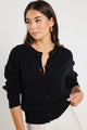 Delight Black Cotton Fine Knit Crew Cardigan