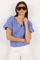 Deserving Blue Mini Gingham Puff Sleeve Tie Front Top