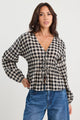 Discovery Black Gingham LS Tie Front Top