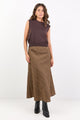 Companion Chocolate Caramel Check Cotton Blend Bias Maxi Skirt