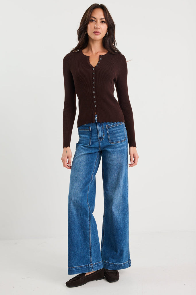 Ditto Chocolate Button Front Rib Knit Lo | Flo & Frankie