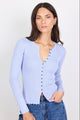 Ditto Ice Blue Button Front Rib Knit Long Sleeve Top