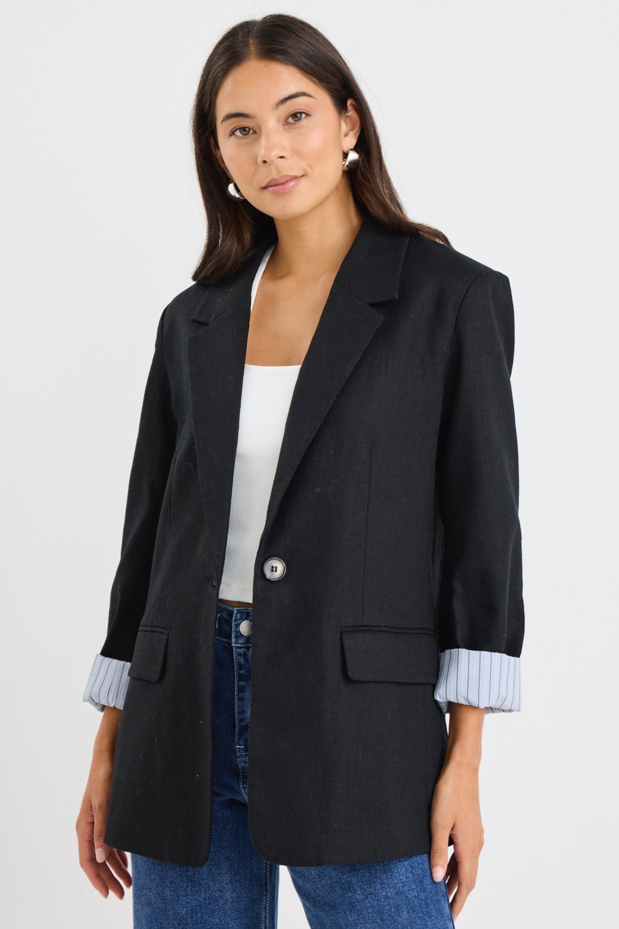 Ivy + Jack Dock Ramie Rolled Sleeve Blazer - Khaki