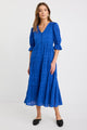 Dreamy Azure Bubble SS Button Front Tiered Maxi Dress