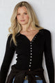 Duplication Black Rib Knit Collared Cardigan