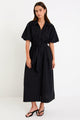 Dusk Black Puff Short Sleeve Collared Maxi Dress
