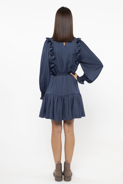 Wonderous Navy Satin LS Mini Dress WW Dress Seeking Lola   