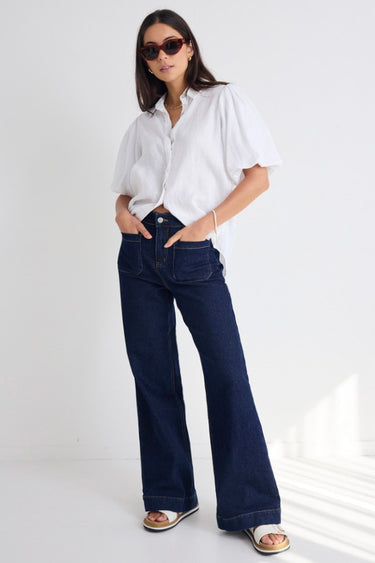 Zoey Indigo High Rise Wide Leg Pocket Jean