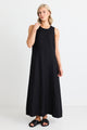 Easygoing Black Linen Blend Sleeveless Crew Neck Midi Dress