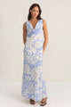 Eden Blue Floral Cowl Neck Sleeveless Dress