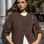 Highlight Chocolate Mohair Blend Crewneck Cardigan