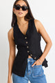 Eiffel Black Linen Viscose Fitted Longline Vest